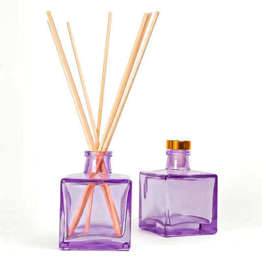 100ml Lucca - Frasco para Difusor de Vidrio - Botella Difusor de Varillas Cuadrado - Morado Transparente - Candle Craft