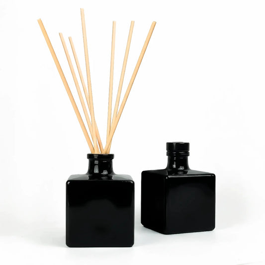 100ml Lucca - Frasco para Difusor de Vidrio - Botella Difusor de Varillas Cuadrado - Negro Brillante - Candle Craft