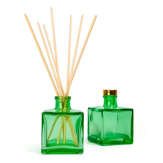 100ml Lucca - Frasco para Difusor de Vidrio - Botella Difusor de Varillas Cuadrado - Verde Transparente - Candle Craft