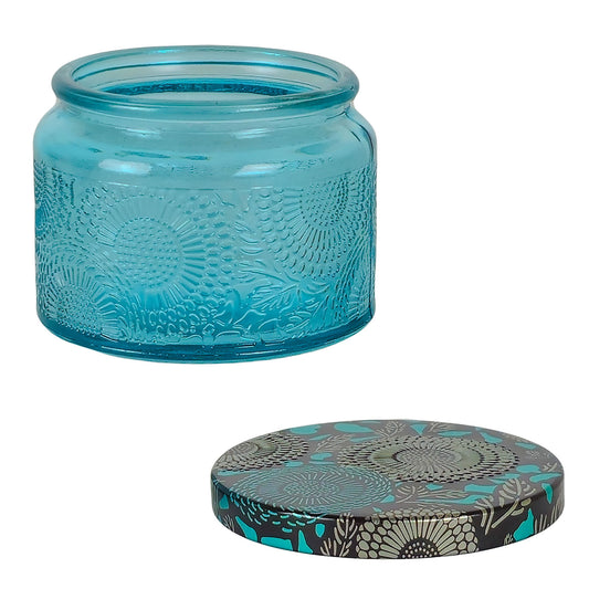 140ml - Londres Vaso de vidrio para velas - Azul Aqua Relieve