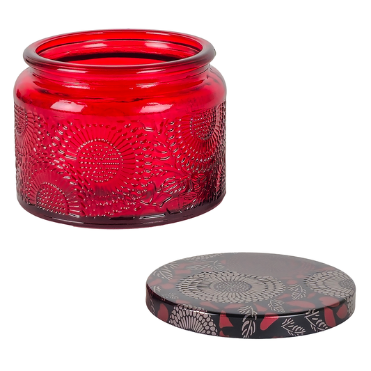 140ml - Londres Vaso de vidrio para velas - Rojo Tinto Relieve