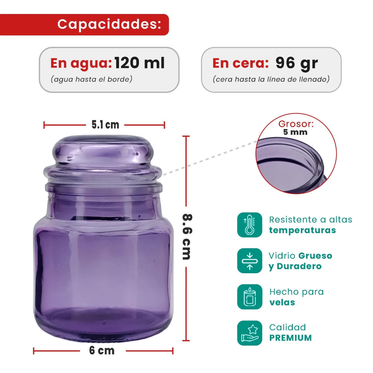 120ml – Siena Vaso Cilíndrico de Vidrio para Velas - Morado Transparente - Inspirado en Vasos de Yankee Candle ® – Transparente - Candle Craft