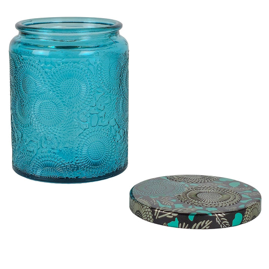 250ml - Londres Vaso de vidrio para velas - Azul Aqua Relieve