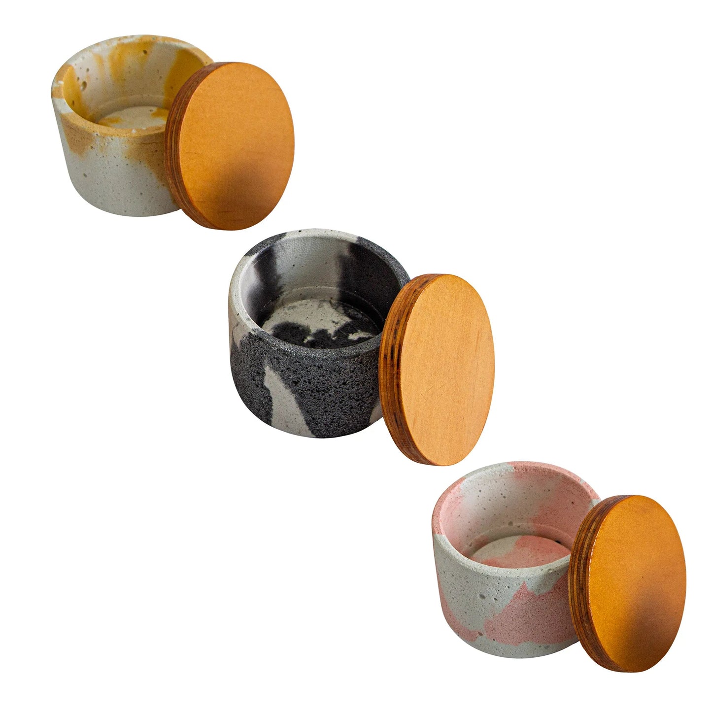 130ml - Carrara Vaso de Concreto para velas con Tapa de Madera - Marmoleado Rosa Blanco - Candle Craft