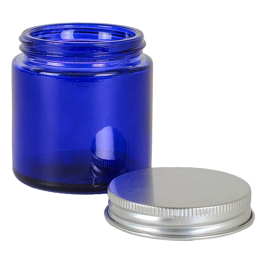 130ml - Miami Vaso de vidrio con rosca para velas - Azul con tapa plata - Candle Craft