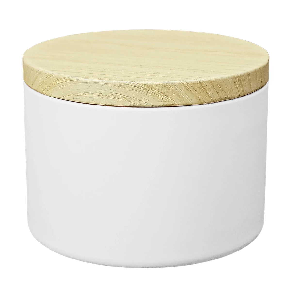 130ml - Tokio Lata de Aluminio Recto para velas - Blanco Mate - Tapa Color Madera - Candle Craft
