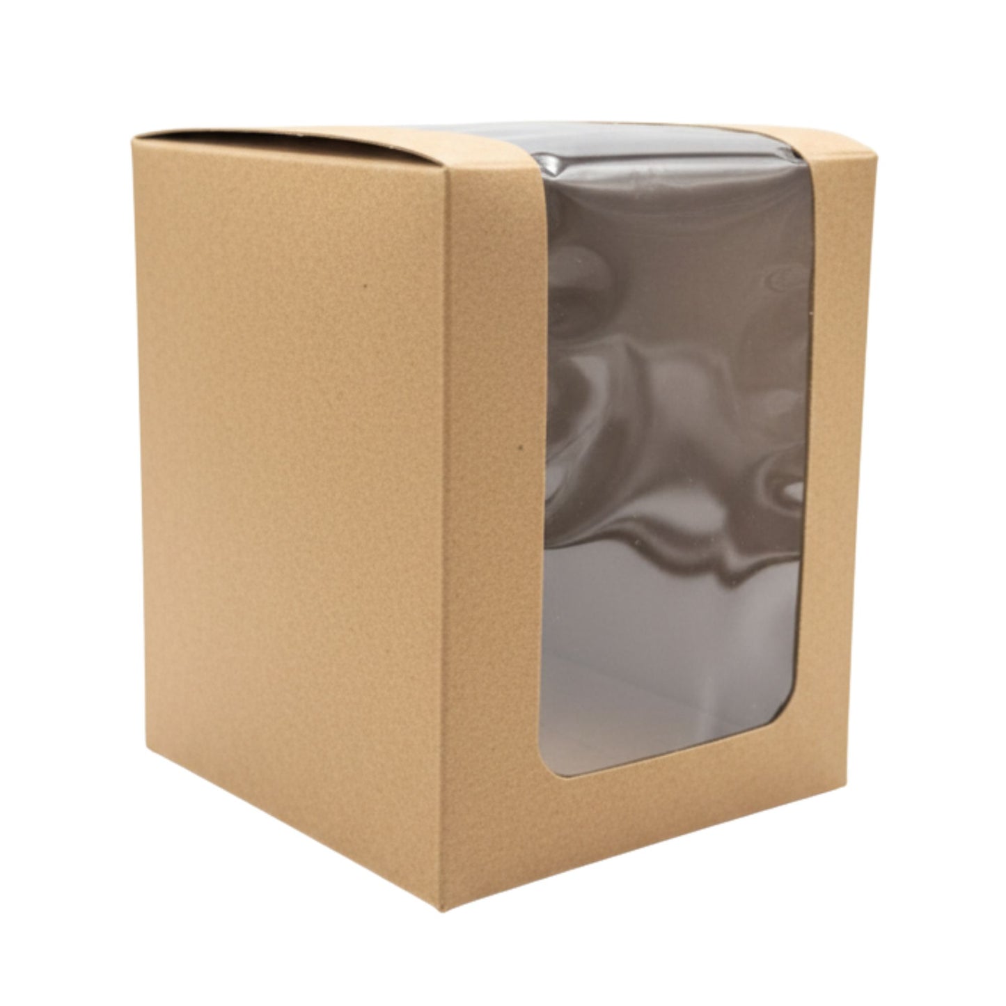 Caja Decorativa Cuadrada para Velas – Cafe / Cartón Kraft - Ventana Transparente | Chica 8x10 cm