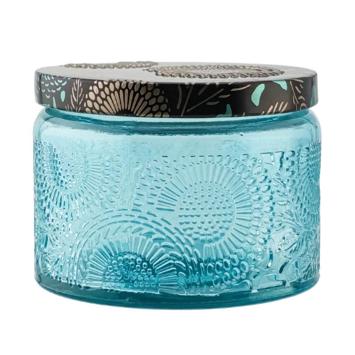 140ml - Londres Vaso de vidrio para velas - Frasco Azul Aqua Relieve - Candle Craft