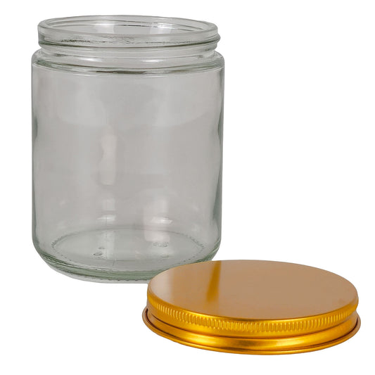 270ml - Miami Vaso de vidrio con rosca para velas - Transparente con tapa dorada