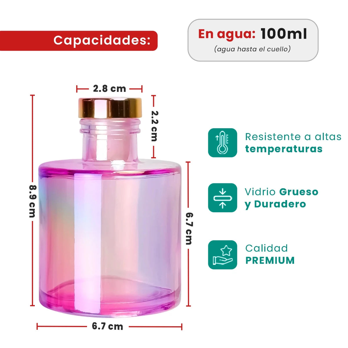 150ml Verona - Frasco para Difusor de Vidrio - Botella Difusor de Varillas Redondo - Morado Tornasol - Candle Craft