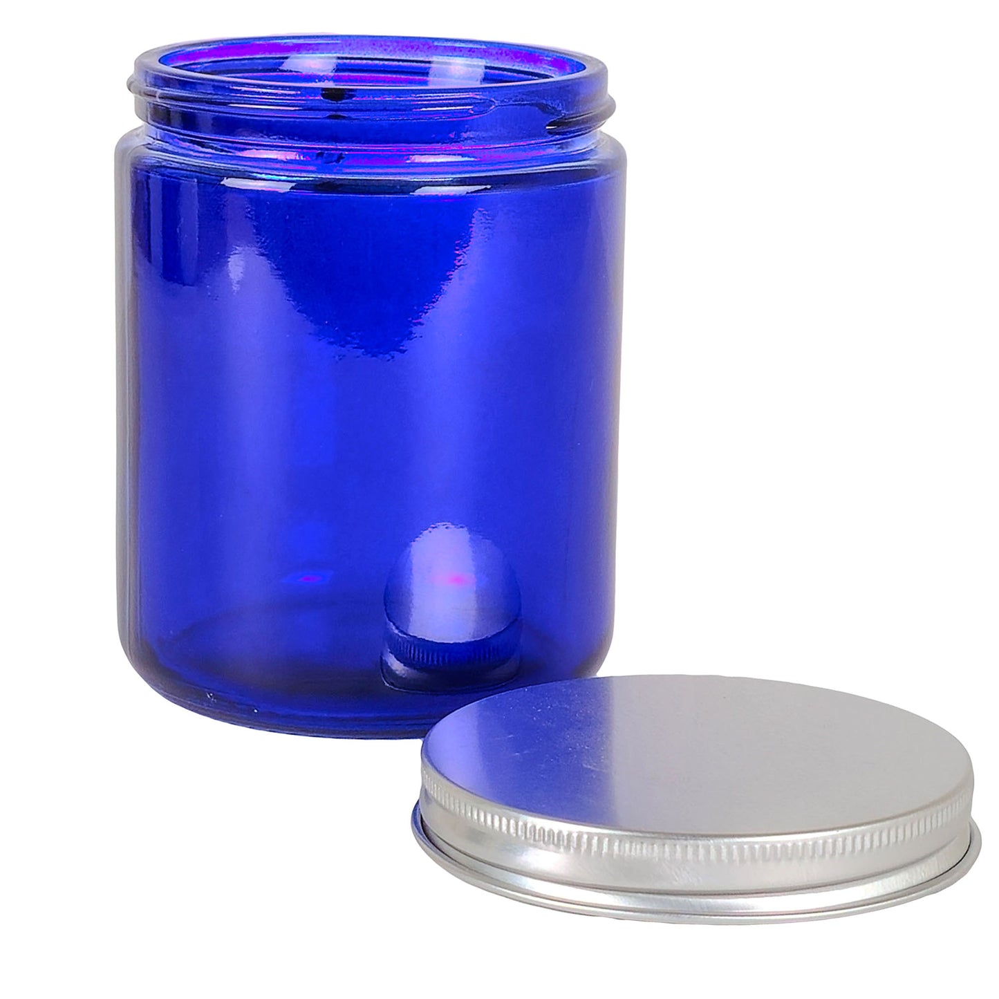 270ml - Miami Vaso de vidrio con rosca para velas - Azul con tapa plata