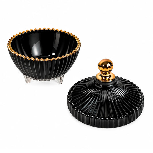 170ml - Cannes Vaso de lujo de vidrio para velas - Frasco Negro Brillante con Oro - Candle Craft