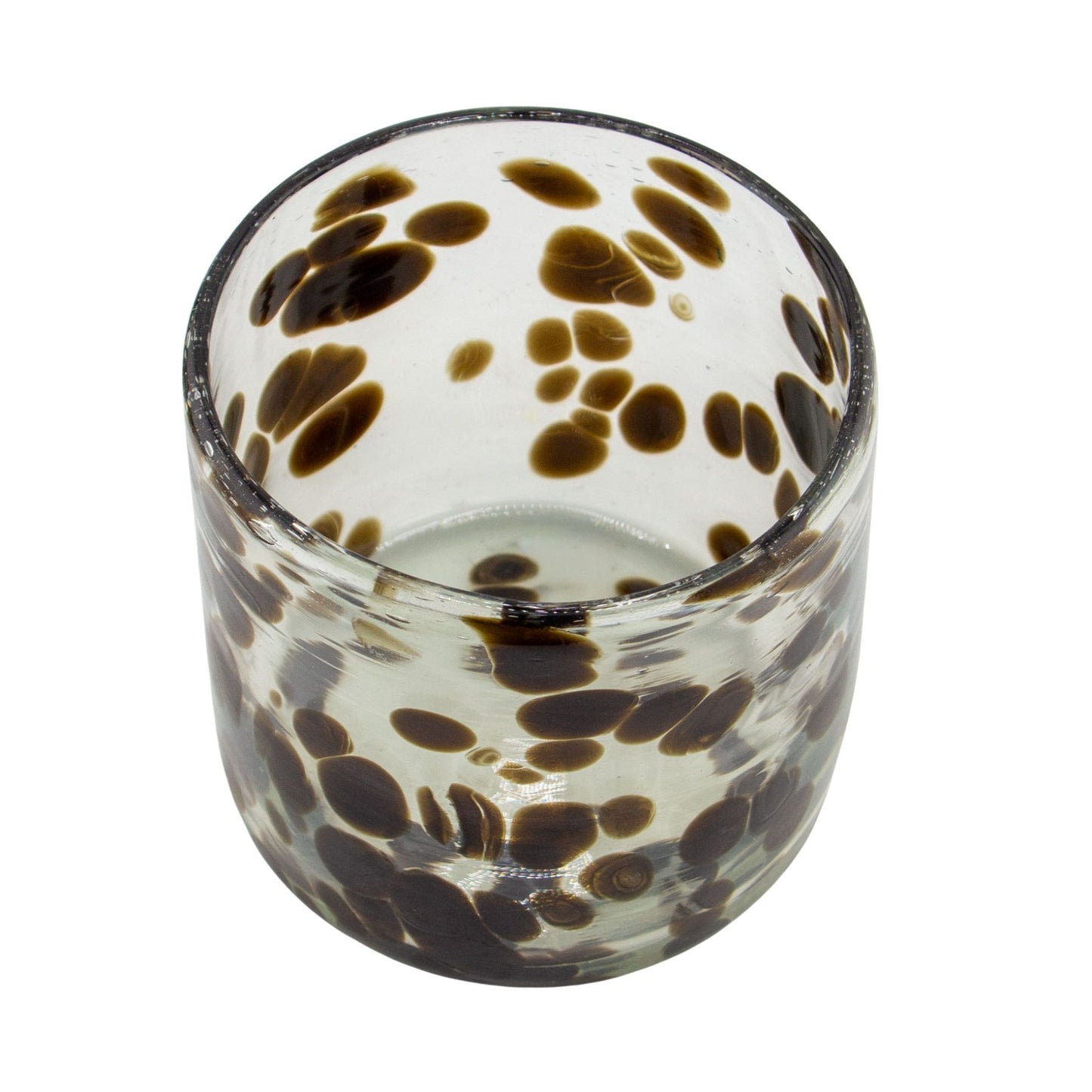260ml - Florencia Vaso de vidrio soplado artesanal - Transparente / Manchas Puntos Café Negro - Hecho a mano
