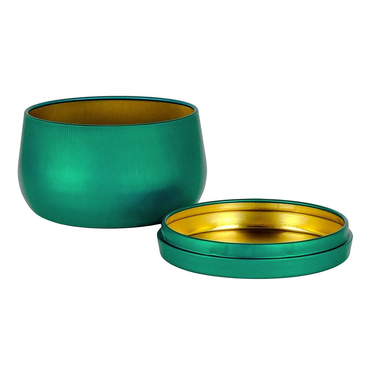 260ml - Tokio Lata de Aluminio Redonda para velas - Verde Esmeralda - Adentro: Dorado
