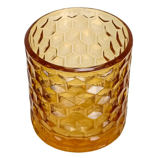 190ml - Oslo Vaso de vidrio con Patrón Hexagonal para velas - Ámbar - Candle Craft