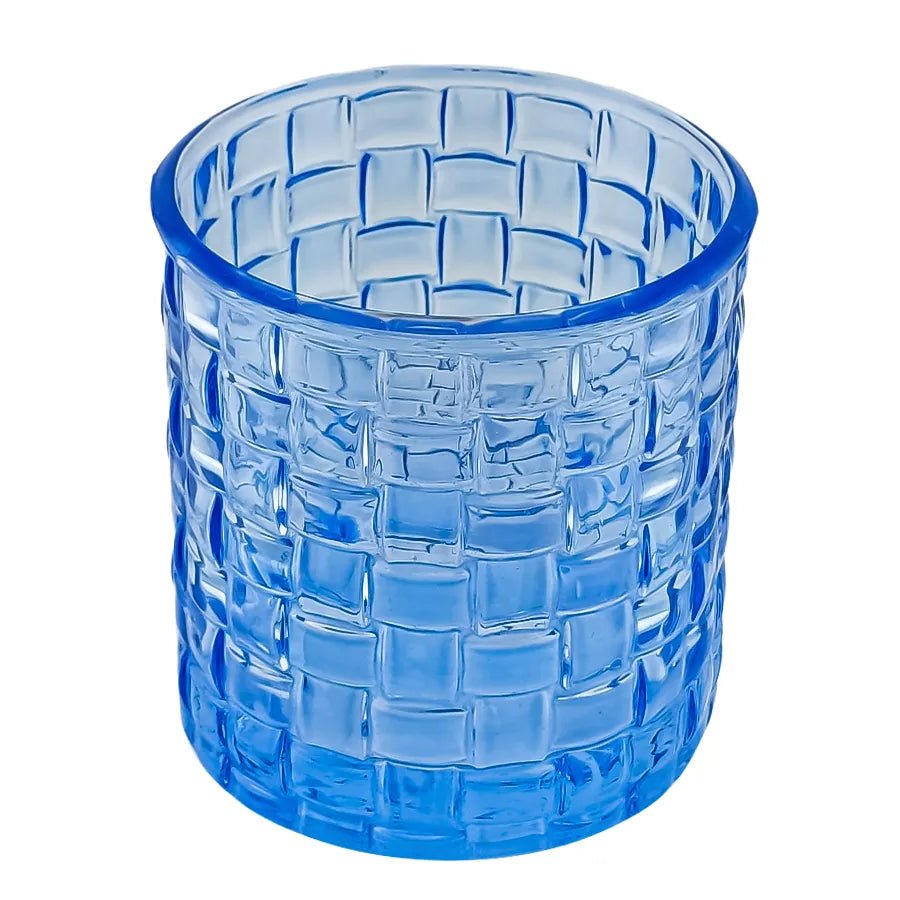 190ml - Oslo Vaso de vidrio con Patrón Tejido - Frasco Mosaico para Velas - Azul Claro - Candle Craft