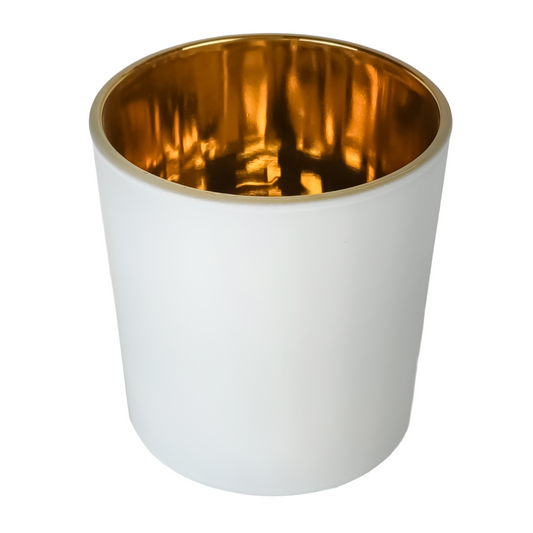 210ml - Mónaco Vaso de vidrio para velas - Blanco  Mate / Dorado Metalico