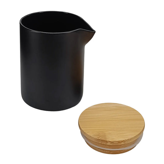 210ml - Bali Vaso de Vidrio para Velas de Masaje con Tapa de Bambú - Frasco con Boquilla vertedora - Negro Mate - Candle Craft