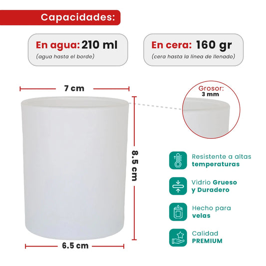 210ml - Mónaco Vaso de vidrio para velas - Blanco Mate - Candle Craft