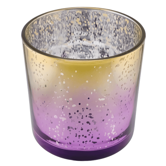 210ml - Mónaco Vaso de Vidrio para Velas - Dorado y Morado con Salpicaduras Metálico - Candle Craft