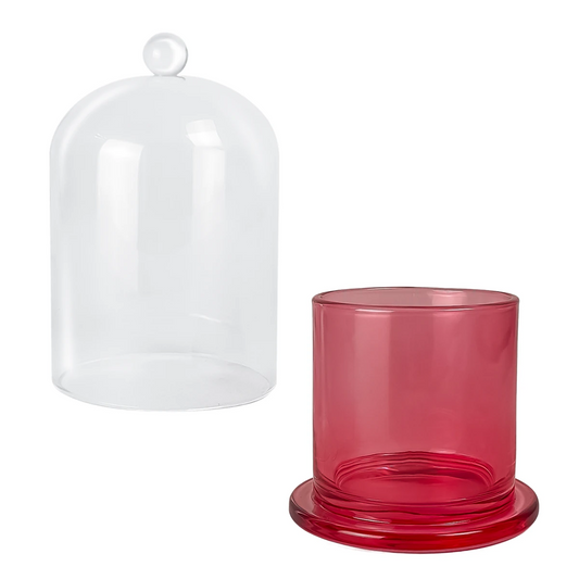210ml Venecia - Vaso de Vidrio con Campana de vidrio - Frasco Rojo Transparente - Candle Craft