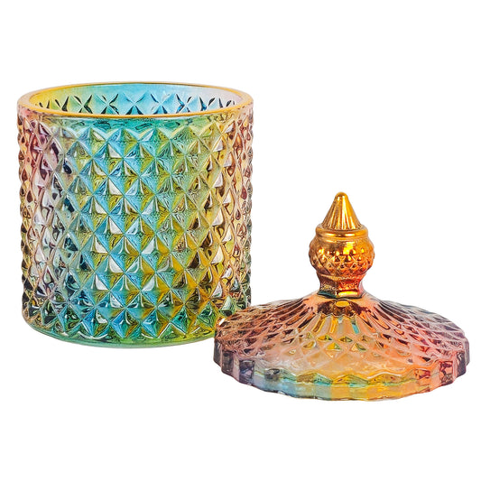 300ml - París Vaso de lujo de vidrio para velas - Arcoíris con Oro