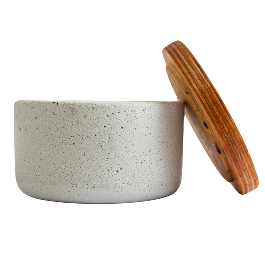 230ml - Carrara Vaso de Concreto para velas con Tapa de Madera - Blanco - Candle Craft