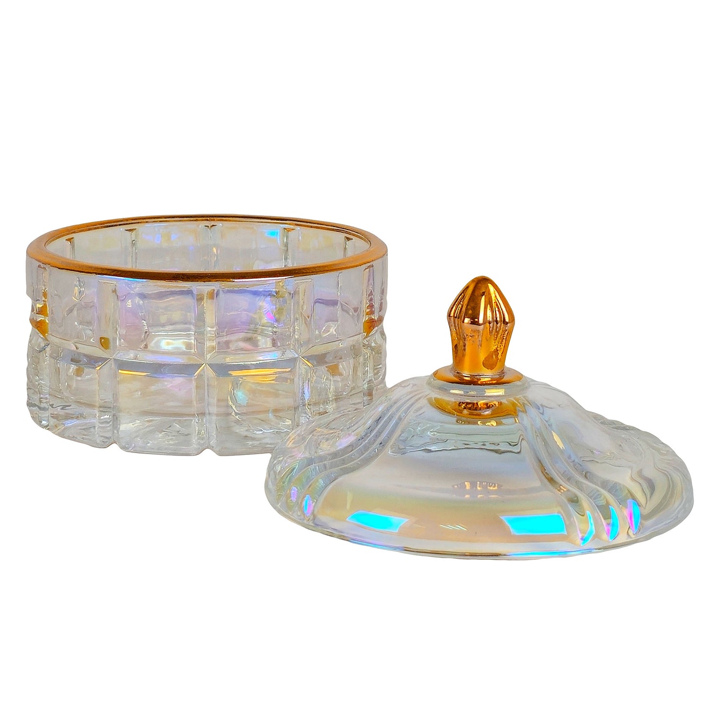 270ml - Cannes Vaso de lujo de vidrio para velas - Tornasol Brillante con Oro
