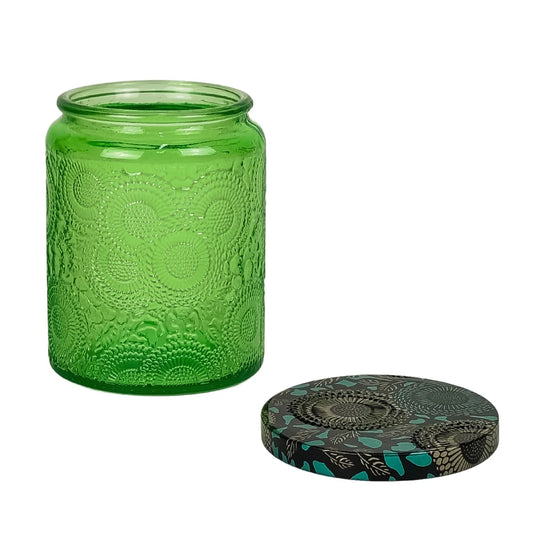 250ml - Londres Vaso de vidrio para velas - Frasco Verde con Relieve - Candle Craft