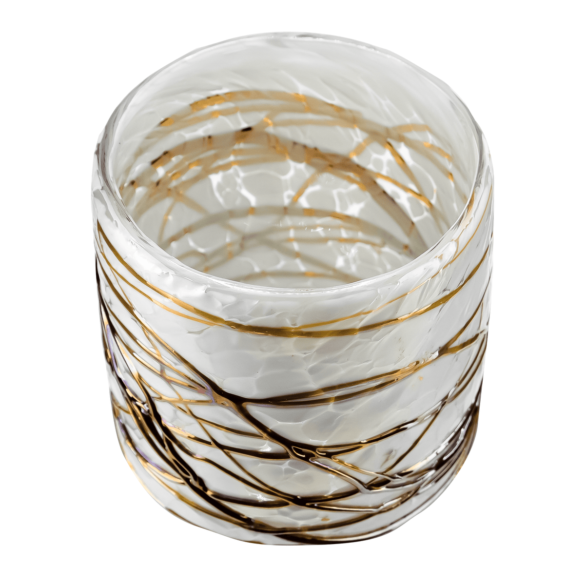 260ml - Florencia Vaso de vidrio soplado artesanal - Blanco Marmoleado / Telarañas Dorado Caramelo - Hecho a mano - Candle Craft