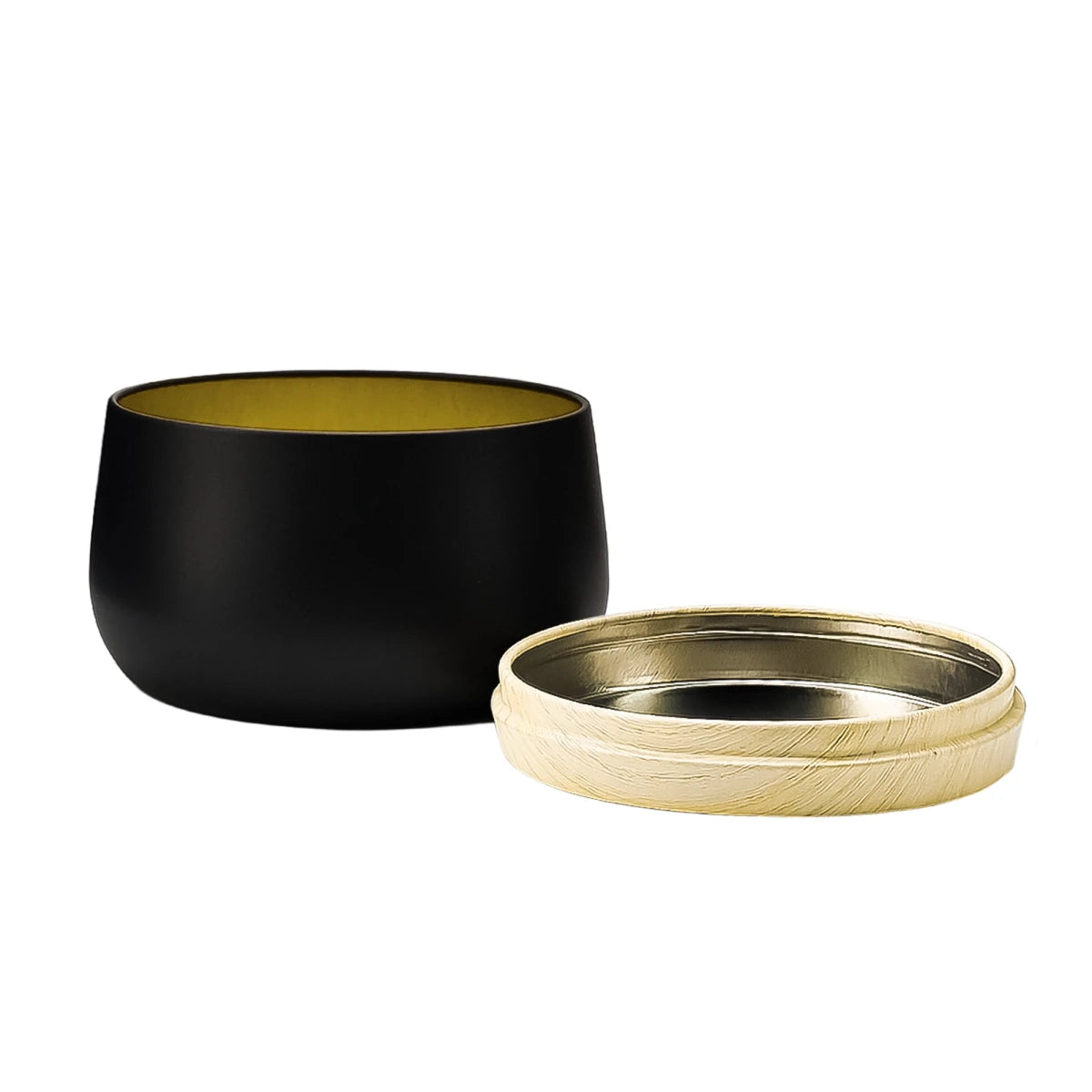 260ml - Tokio Lata de Aluminio Redonda para velas - Negro Mate - Adentro: Dorado - Tapa Color Madera - Candle Craft
