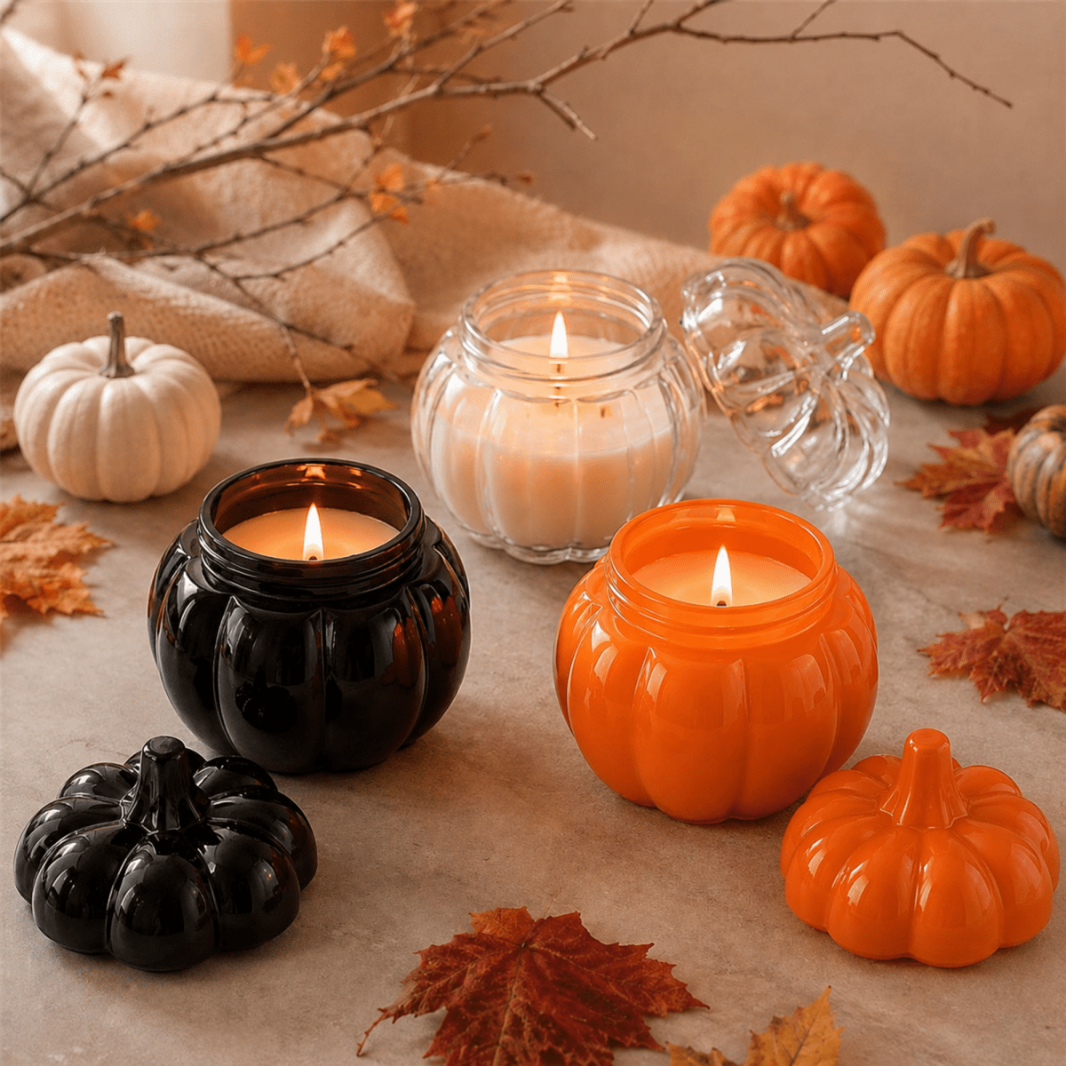 270ml - Calabaza de Vidrio para Velas - Vaso Decorativo para Halloween - Frasco Negro Brillante - Candle Craft