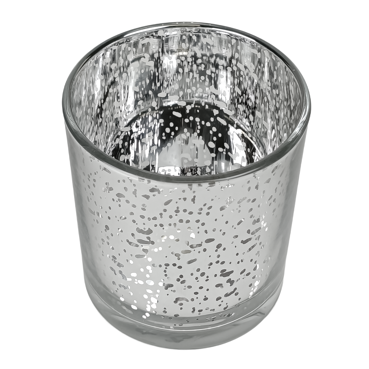 560ml - Mónaco Vaso de vidrio para velas - Plata Metálico con Salpicaduras