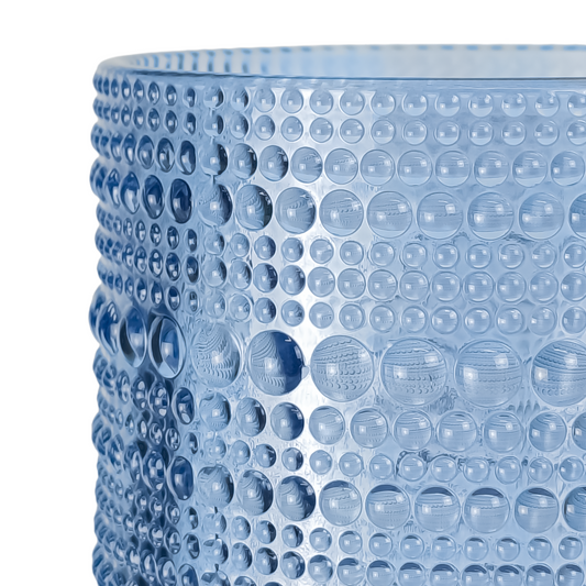 300ml - Tahití Vaso de vidrio con Diseño Perlado para velas -  Azul Transparente
