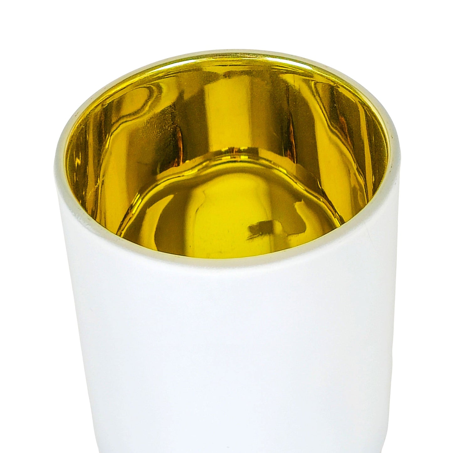 300ml - Mónaco Vaso de vidrio para velas - Blanco Mate / Dorado Metálico - Candle Craft