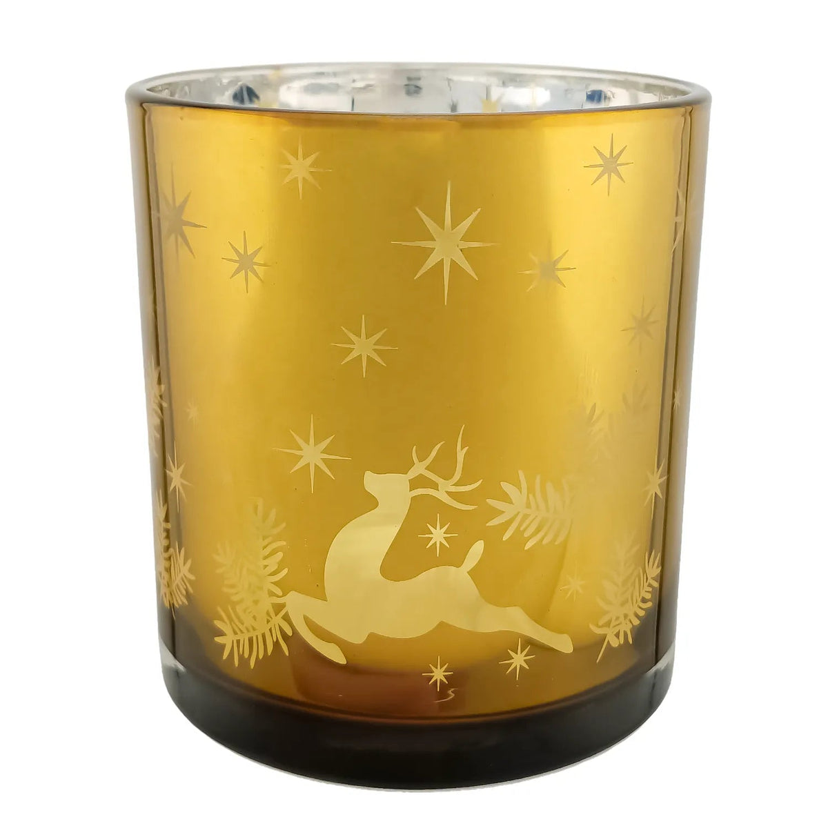 300ml - Mónaco Vaso de vidrio para velas - Dorado con Silueta de Estrellas Renos Navideñas - Candle Craft