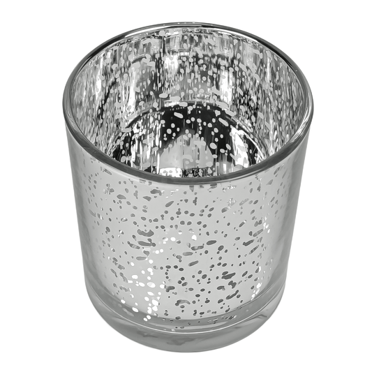 300ml - Mónaco Vaso de vidrio para velas - Plata - Metálico con Salpicaduras - Candle Craft