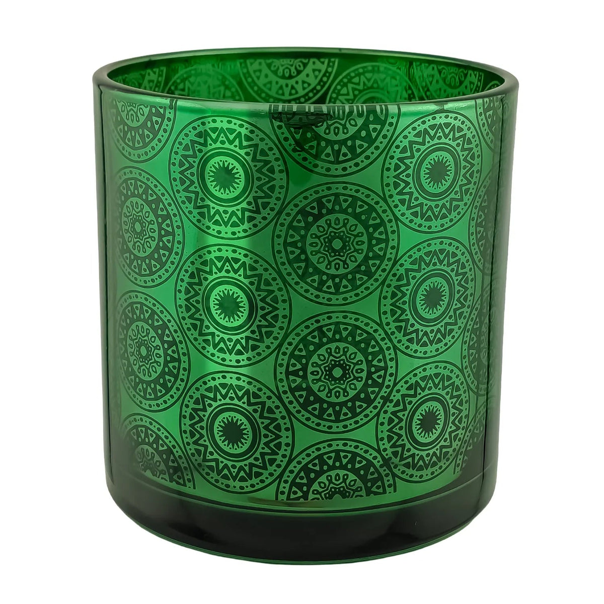 300ml - Mónaco Vaso de vidrio para velas - Verde / Negro con Mandalas Zen Paz Vaso para Vela Meditación Metálico - Candle Craft