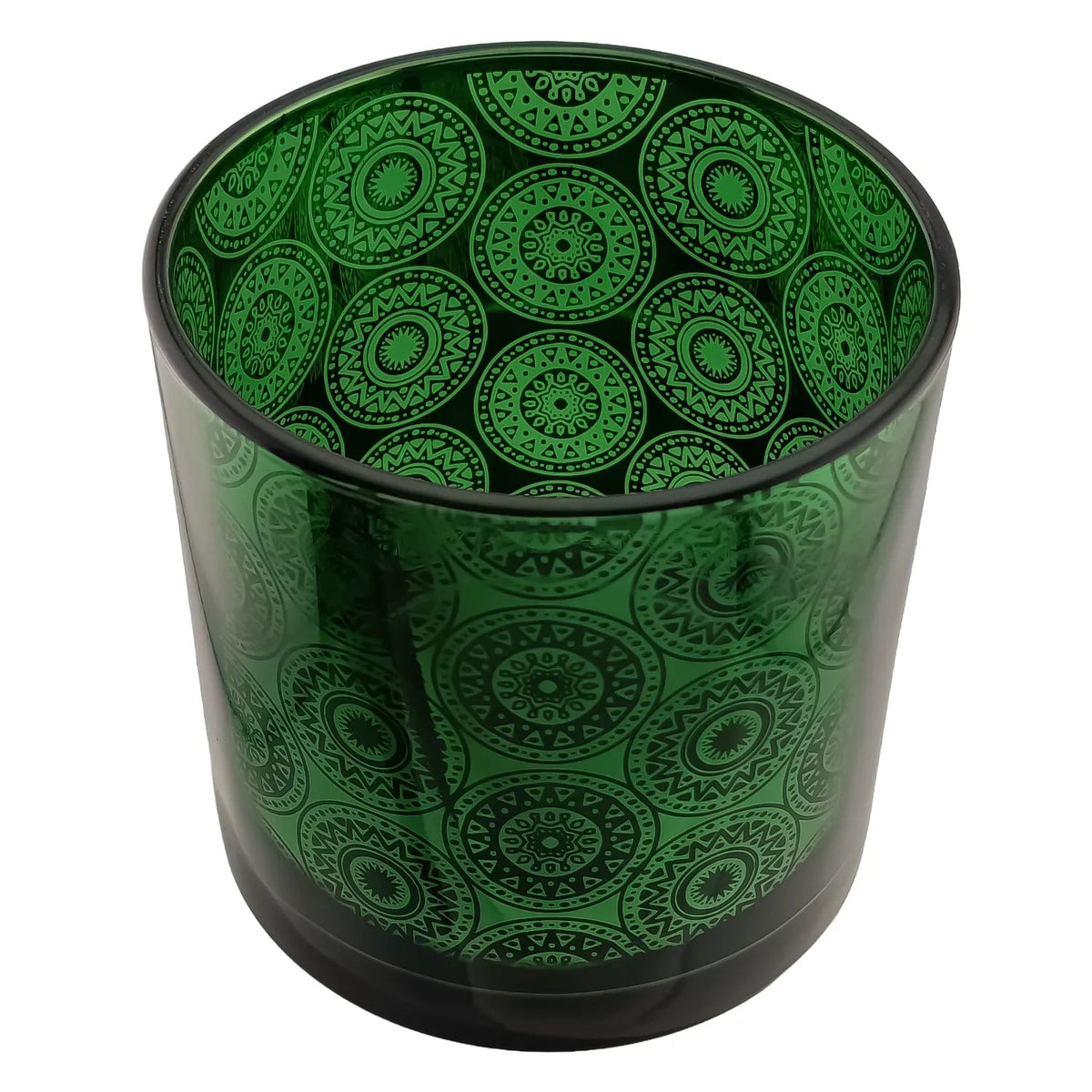 300ml - Mónaco Vaso de vidrio para velas - Verde / Negro con Mandalas Zen Paz Vaso para Vela Meditación Metálico - Candle Craft