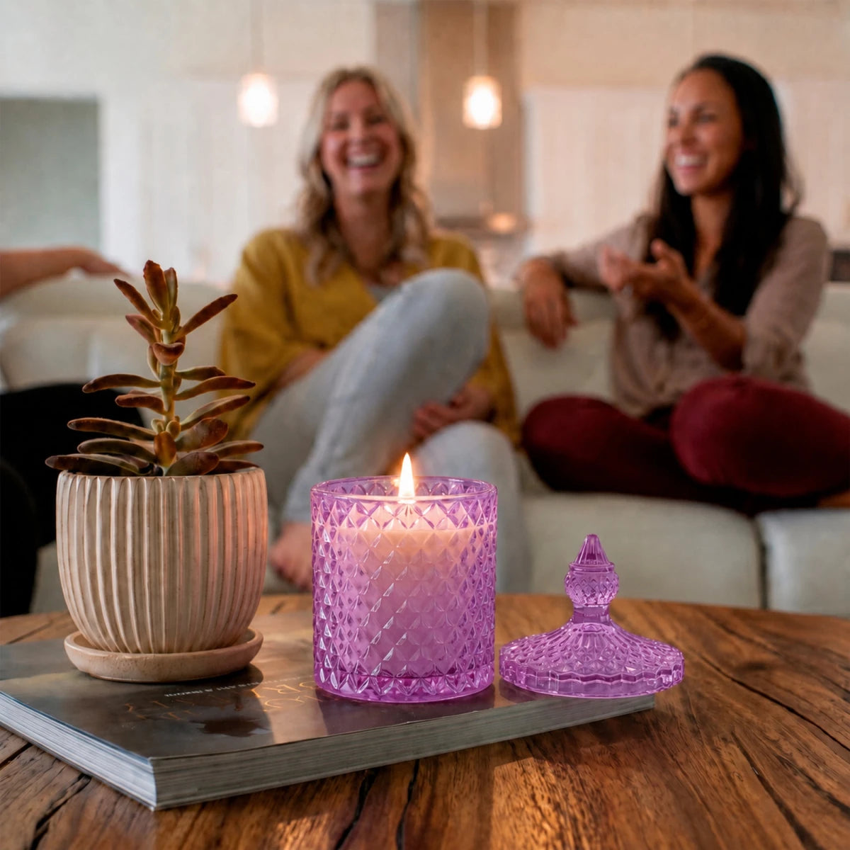 300ml - París Vaso de lujo de vidrio para velas - Frasco Fucsia / Morado Claro / Magenta - Candle Craft