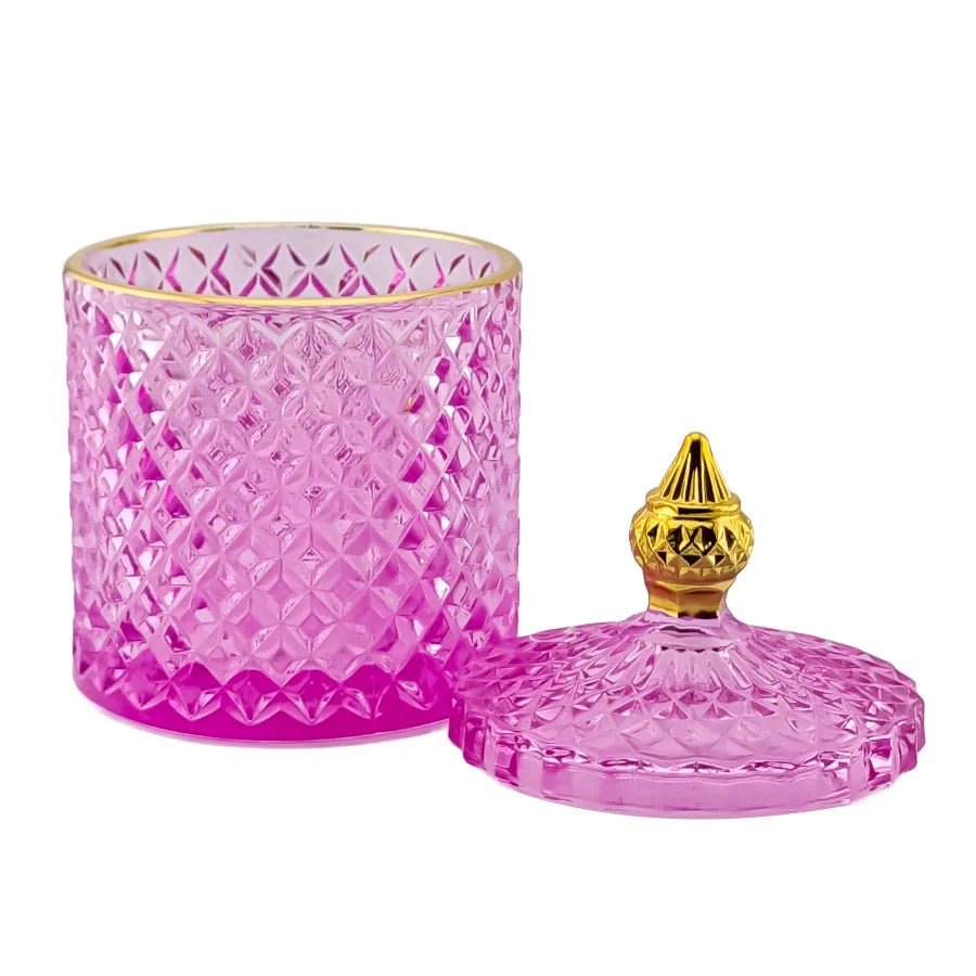 300ml - París Vaso de lujo de vidrio para velas - Frasco Fucsia Morado Claro Magenta con Oro - Candle Craft