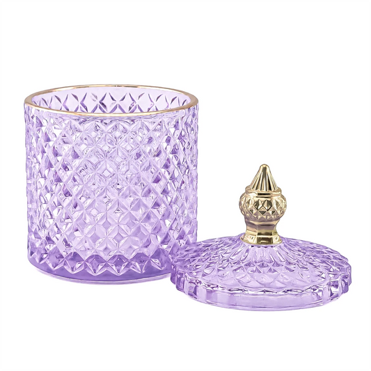 300ml - París Vaso de lujo de vidrio para velas - Frasco Morado con Oro - Candle Craft