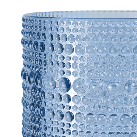 300ml - Tahití Vaso de vidrio con Diseño Perlado para velas - Azul Transparente - Candle Craft