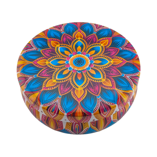 300ml - Tokio Lata de Aluminio Redonda para Velas - Morado Naranja Floral Mandala - Candle Craft