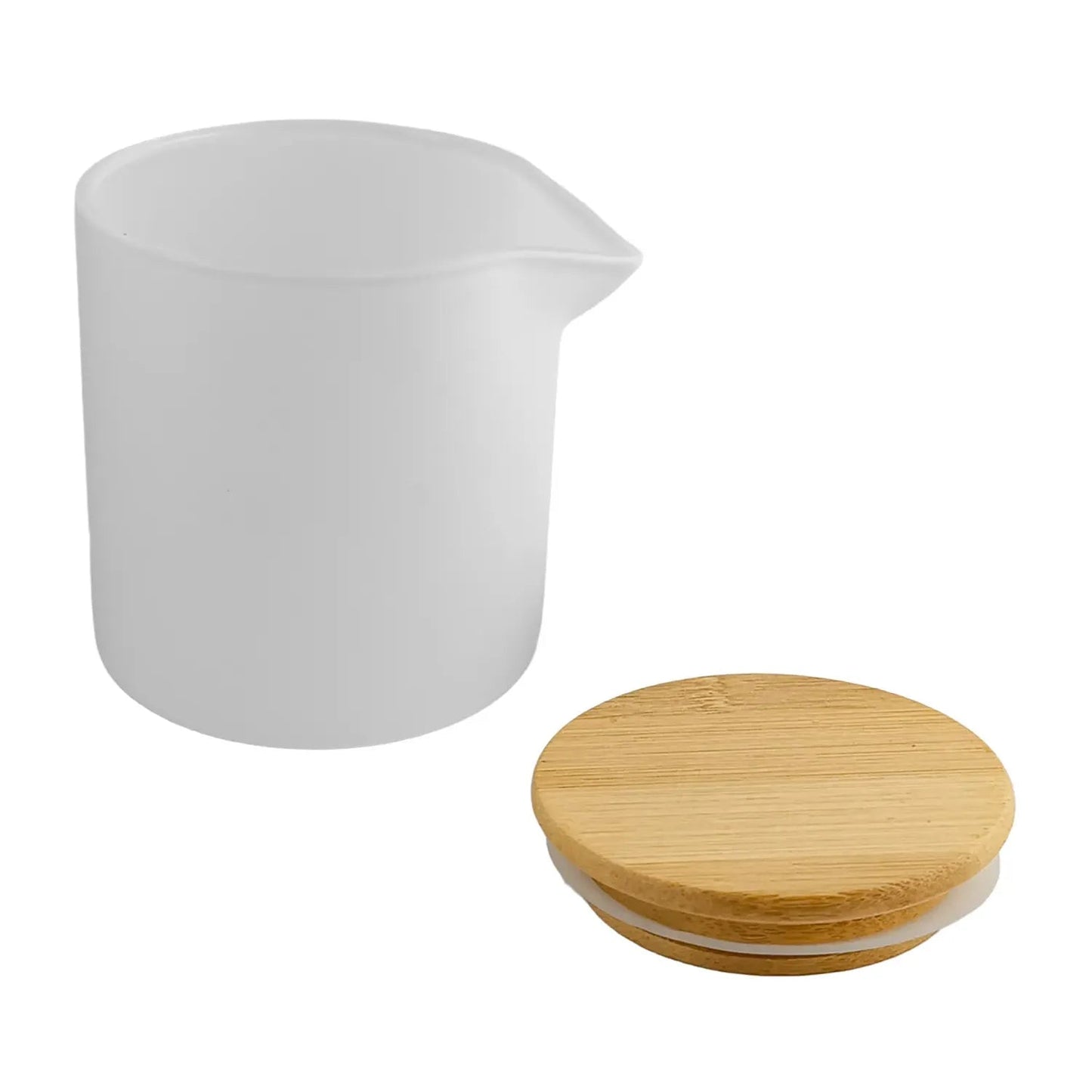 310ml - Bali Vaso de Vidrio para Velas de Masaje con Tapa de Bambú - Frasco con Boquilla vertedora - Blanco Mate - Candle Craft