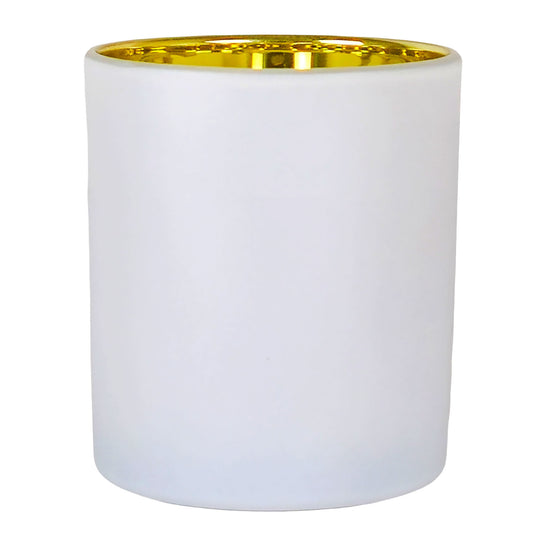 300ml - Mónaco Vaso de vidrio para velas - Blanco Mate / Dorado Metálico