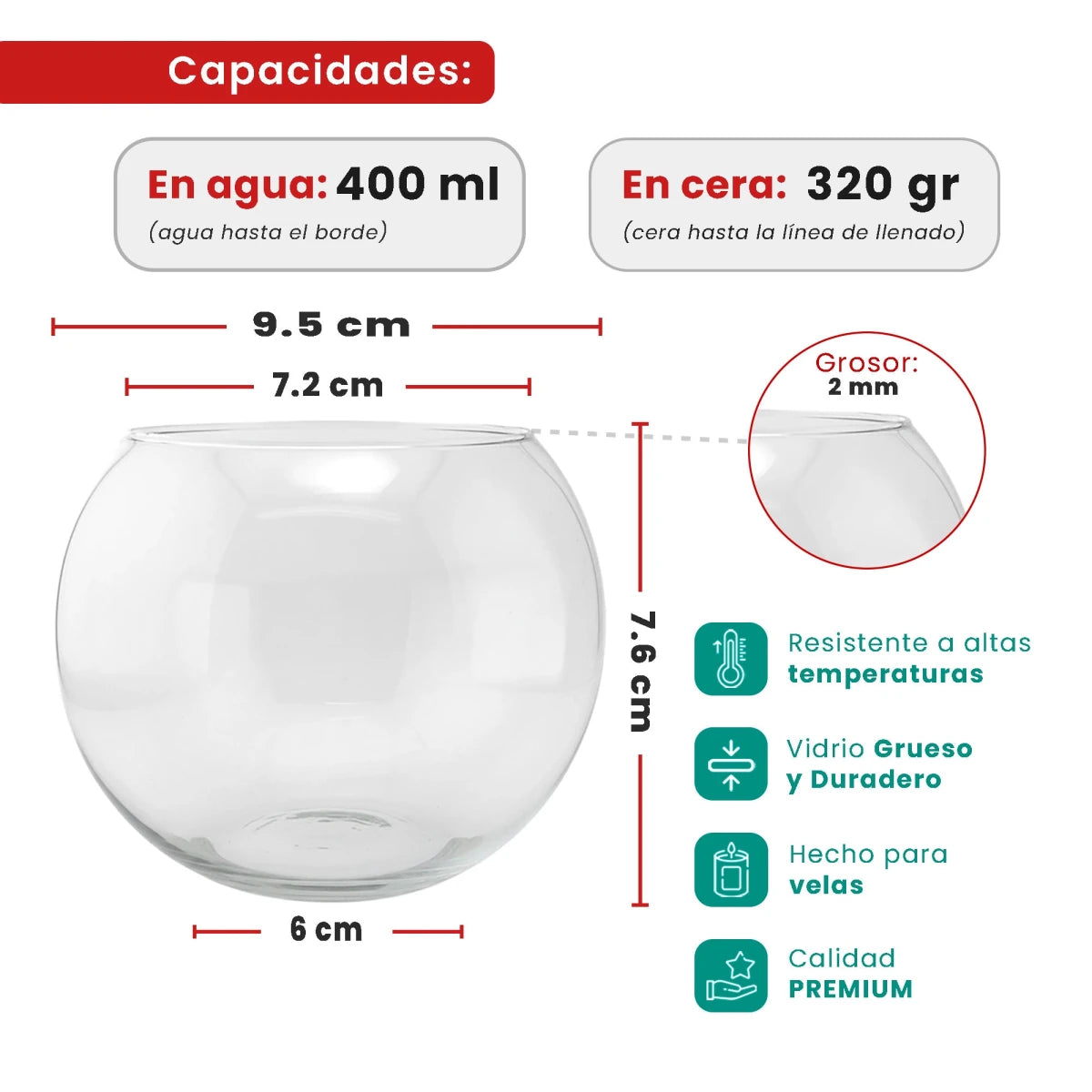 400ml Vaso par Vela Portavela Pecera - Vaso de vidrio para velas redonda - Cristal Transparente - Candle Craft