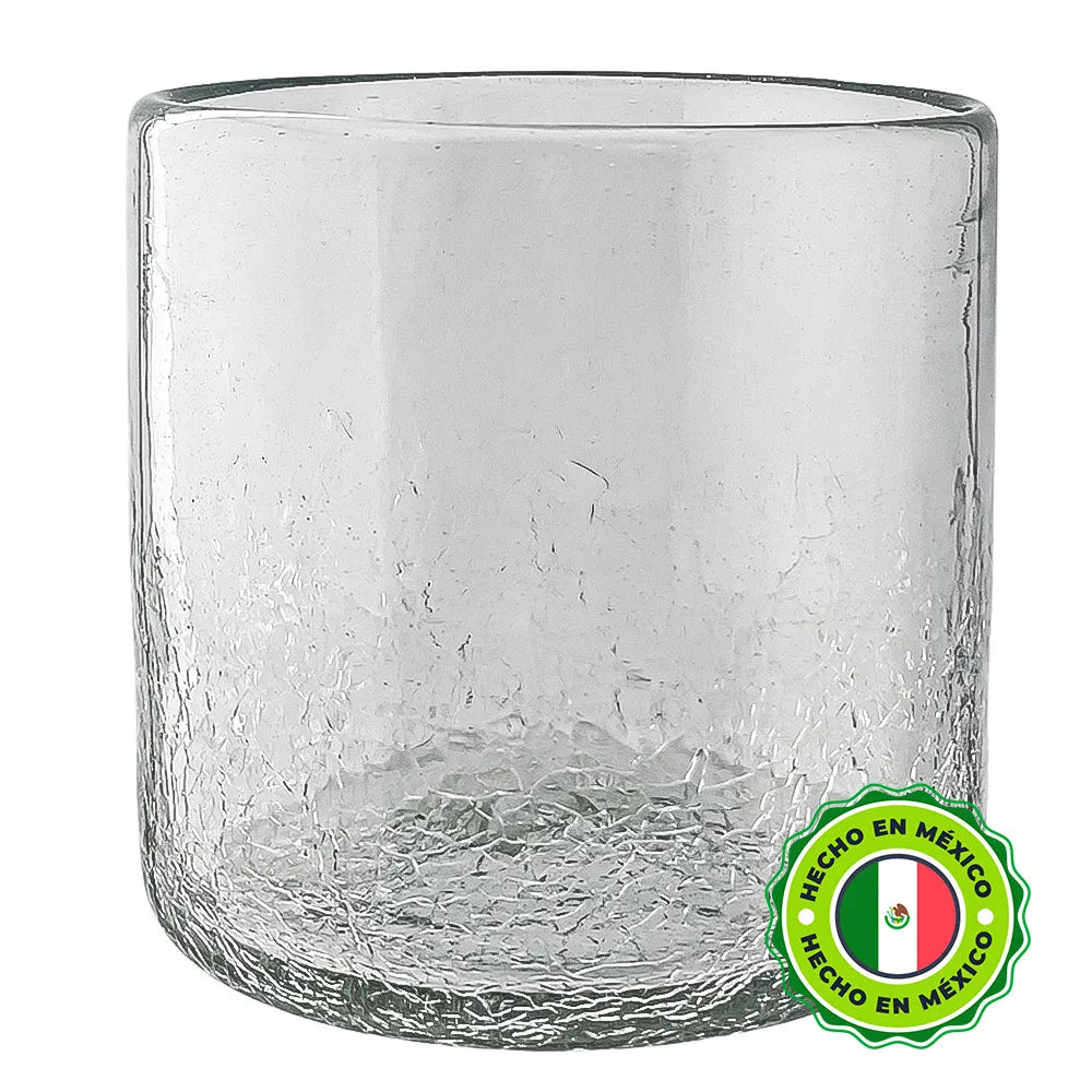 500ml - Florencia Vaso de vidrio soplado artesanal - Frasco Cristal Transparente Craquelado - Hecho a mano - Candle Craft