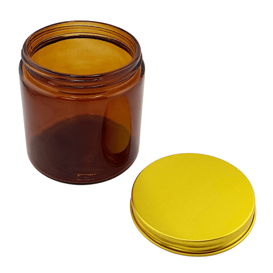 510ml - Miami Vaso de vidrio con rosca para velas - Ámbar con Tapa Dorada - Candle Craft