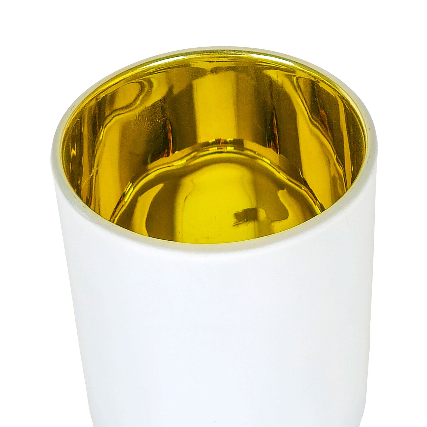 300ml - Mónaco Vaso de vidrio para velas - Blanco Mate / Dorado Metálico